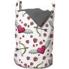 Ambesonne Valentines Day Laundry Bag, Love Symbols Winged Hearts and Flowers in Romantic Colors Repetition, Hamper Basket with Handles Drawstring Closure for Laundromats, 13″ x 19″, White Multicolor