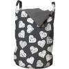 Ambesonne Valentine’s Day Laundry Bag, Modern and Arcadia Love Themed Pattern with Hearts, Hamper Basket with Handles Drawstring Closure for Laundromats, 13″ x 19″, Dark Blue Grey and White