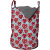 Ambesonne Valentine’s Day Laundry Bag, Smiling Funny Cartoon Characters on Turquoise Backdrop, Hamper Basket with Handles Drawstring Closure for Laundromats, 13″ x 19″, Grey Dark Coral