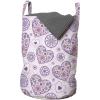 Ambesonne Valentines Laundry Bag, Heart Outlines Filled with Spring Inspired Flower Motifs, Hamper Basket with Handles Drawstring Closure for Laundromats, 13″ x 19″, Pale Pink Purple Yellow