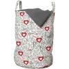 Ambesonne Valentines Laundry Bag, Romantic Abstract Pattern with Hearts Birds and Swirled Lines, Hamper Basket with Handles Drawstring Closure for Laundromats, 13″ x 19″, Vermilion and Black