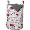 Ambesonne Vintage Valentine Laundry Bag, I Love You in Several Languages with Paint Drops and Hearts, Hamper Basket with Handles Drawstring Closure for Laundromats, 13″ x 19″, Vermilion Plum Off White