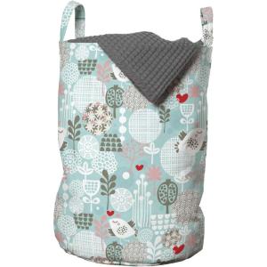 Ambesonne Floral Laundry Bag, Valentines Day Themed Little Birds Hearts and Numerous Abstract Flower Concepts, Hamper Basket with Handles Drawstring Closure for Laundromats, 13″ x 19″, Multicolor