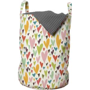Ambesonne Heart Laundry Bag, Valentines Day Themed Colorful Love Big Little Shapes in Nostalgic Tones, Hamper Basket with Handles Drawstring Closure for Laundromats, 13″ x 19″, Multicolor