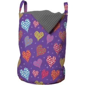 Ambesonne Hearts Laundry Bag, Colorful Big Hearts Covered with Little Ones Romantic Valentines Day Print, Hamper Basket with Handles Drawstring Closure for Laundromats, 13″ x 19″, Multicolor