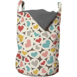 Ambesonne Hearts Laundry Bag, Oval Shapes with Heart in Retro Tones Valentines Day Birthday Theme Pattern, Hamper Basket with Handles Drawstring Closure for Laundromats, 13″ x 19″, Multicolor