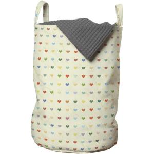 Ambesonne Hearts Laundry Bag, Rhythmic Love Affection Romance Valentines Day on Grunge Background, Hamper Basket with Handles Drawstring Closure for Laundromats, 13″ x 19″, Eggshell and Multicolor