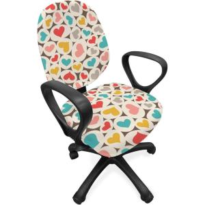 Ambesonne Hearts Office Chair Slipcover, Oval Shapes with Heart in Retro Tones Valentines Day Birthday Theme Pattern, Protective Stretch Decorative Fabric Cover, Multicolor
