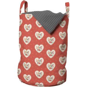 Ambesonne Love Laundry Bag, Hipster Hearts Pattern with Love You Texts Heart Shapes Valentines Day Theme, Hamper Basket with Handles Drawstring Closure for Laundromats, 13″ x 19″, Vermilion Multicolor