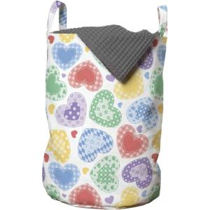 Ambesonne Love Laundry Bag, Patchwork Style Hearts White Backdrop Dreamy Fantasy Display Romantic Valentines, Hamper Basket with Handles Drawstring Closure for Laundromats, 13″ x 19″, Multicolor