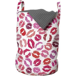 Ambesonne Romantic Laundry Bag, Love Theme Colorful Illustration of Lipstick Kisses Pattern Valentines Art, Hamper Basket with Handles Drawstring Closure for Laundromats, 13″ x 19″, Multicolor