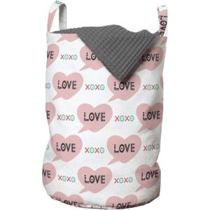 Ambesonne Romantic Laundry Bag, Valentine’s Day Hearts Along XOXO Letters Love Themed Teenage Birthday, Hamper Basket with Handles Drawstring Closure for Laundromats, 13″ x 19″, Pale Pink and White