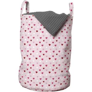 Ambesonne Romantic Laundry Bag, Valentines Day Theme Little Hearts in Modern Repetitive Pattern, Hamper Basket with Handles Drawstring Closure for Laundromats, 13″ x 19″, Rose Magenta and Burgundy