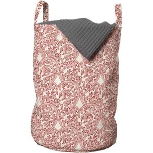 Ambesonne Romantic Laundry Bag, Valentine’s Day Themed Victorian Swirling Ornamental Hearts Pattern, Hamper Basket with Handles Drawstring Closure for Laundromats, 13″ x 19″, Rose Salmon