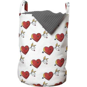 Ambesonne Romantic Laundry Bag, Valentine’s Hearts Lovers Heartbroken Amour Graphic on Plain Backdrop, Hamper Basket with Handles Drawstring Closure for Laundromats, 13″ x 19″, Vermilion Pale Orange