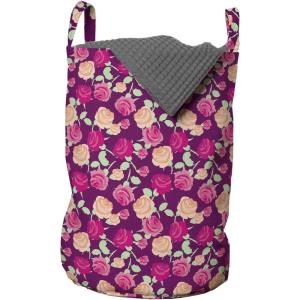 Ambesonne Rose Laundry Bag, Blossoming Romantic Valentines Day Themed Flowers Feminine Style Blooms, Hamper Basket with Handles Drawstring Closure for Laundromats, 13″ x 19″, Magenta Peach and Green