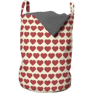 Ambesonne Valentine Laundry Bag, Vibrant Red Colored Heart Shapes Tile Pattern Romantic in Love Theme Design, Hamper Basket with Handles Drawstring Closure for Laundromats, 13″ x 19″, Ivory Dark Coral