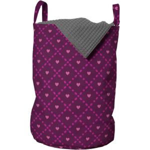 Ambesonne Valentine’s Day Laundry Bag, Abstract Geometrical Graphic Rhombus Shaped Dots Little Heart Motifs, Hamper Basket with Handles Drawstring Closure for Laundromats, 13″ x 19″, Dark Magenta Pink