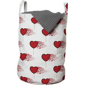 Ambesonne Valentine’s Day Laundry Bag, Abstract Hearts Lollipops Rhythmic Romance Illustration, Hamper Basket with Handles Drawstring Closure for Laundromats, 13″ x 19″, Vermilion Pearl