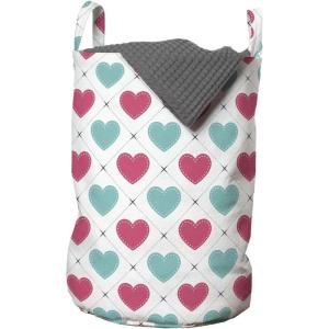 Ambesonne Valentine’s Day Laundry Bag, Hearts Arranged into Diagonal Squares, Hamper Basket with Handles Drawstring Closure for Laundromats, 13″ x 19″, Seafoam Dark Coral