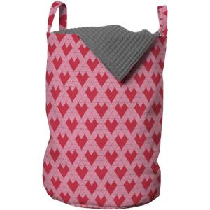 Ambesonne Valentine’s Day Laundry Bag, Illustration of Monochrome Triangles Forming Romantic Hearts, Hamper Basket with Handles Drawstring Closure for Laundromats, 13″ x 19″, Dark Pink and Pale Pink