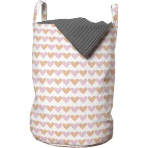 Ambesonne Valentines Day Laundry Bag, Love Theme Pattern of Repetitive Hearts Shape in Horizontal Design, Hamper Basket with Handles Drawstring Closure for Laundromats, 13″ x 19″, Rose Peach and White