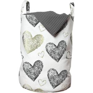 Ambesonne Valentine’s Day Laundry Bag, Modern Design Hand Drawn Scribbled Heart Motifs, Hamper Basket with Handles Drawstring Closure for Laundromats, 13″ x 19″, Grey Olive Green