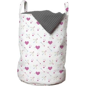 Ambesonne Valentine’s Day Laundry Bag, Romantic Design of Hearts Cupid Love Struck, Hamper Basket with Handles Drawstring Closure for Laundromats, 13″ x 19″, Pink Sand Brown