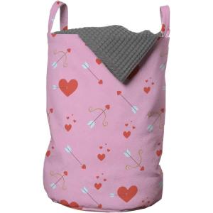 Ambesonne Valentine’s Day Laundry Bag, Romantic Design of Hearts and Cupid Items, Hamper Basket with Handles Drawstring Closure for Laundromats, 13″ x 19″, Pink Burnt Sienna