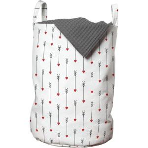Ambesonne Valentine’s Day Laundry Bag, Streaks with Heart Motifs on The Edge Romantic Love Pattern, Hamper Basket with Handles Drawstring Closure for Laundromats, 13″ x 19″, Dark Coral and Dark Grey
