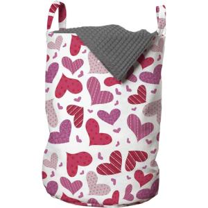Ambesonne Valentines Laundry Bag, Doodle Hand Drawns Love and Affection with Many Patterns, Hamper Basket with Handles Drawstring Closure for Laundromats, 13″ x 19″, Pink Ruby Dried Rose