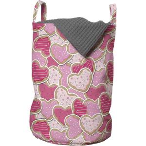 Ambesonne Valentines Laundry Bag, Heart Shaped Cookies Surprise Tasty Goodies for Valentines Day, Hamper Basket with Handles Drawstring Closure for Laundromats, 13″ x 19″, Pale Brown Pale Pink