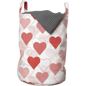Ambesonne Vintage Valentine Laundry Bag, Irregular Order Outline Simple and Polka Dotted Hearts, Hamper Basket with Handles Drawstring Closure for Laundromats, 13″ x 19″, Coral Blush