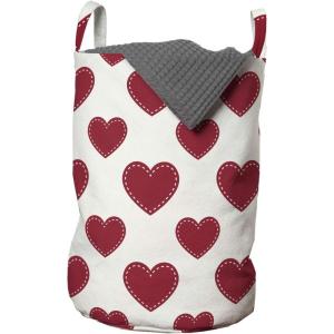Ambesonne Vintage Valentine Laundry Bag, Monochrome Romantic Simple Design of Continuous Classic Hearts, Hamper Basket with Handles Drawstring Closure for Laundromats, 13″ x 19″, Vermilion Off White