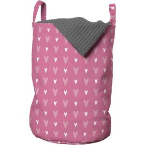 Ambesonne Vintage Valentine Laundry Bag, Repetitive Pattern with Tender Little Hearts, Hamper Basket with Handles Drawstring Closure for Laundromats, 13″ x 19″, Pink Pale Pink and White
