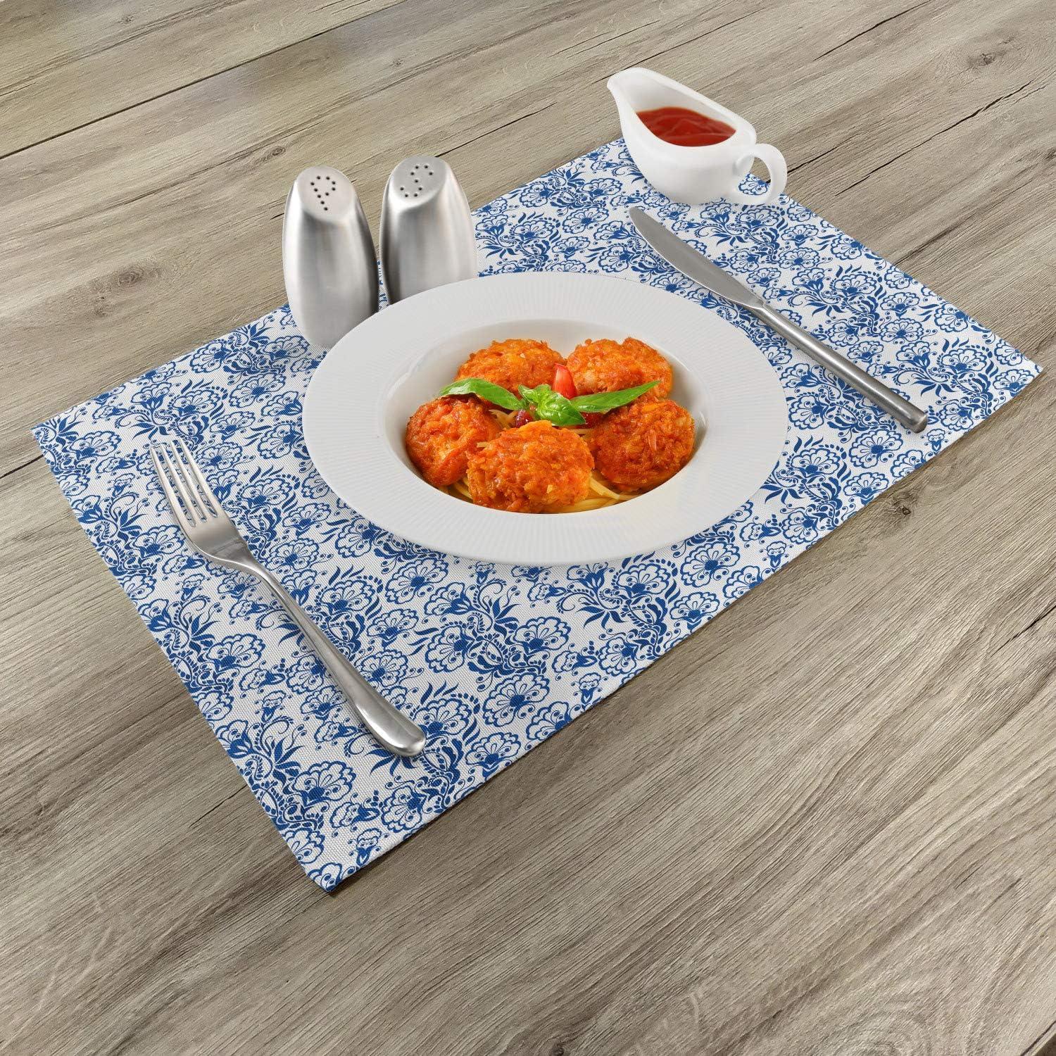 imageAmbesonne Blue Place Mats Set of 4 Delicate Spring Season Themed Floral Pattern in Traditional Gzhel Look Print Washable Fabric Placemats for Dining Table Standard Size Cobalt Blue White