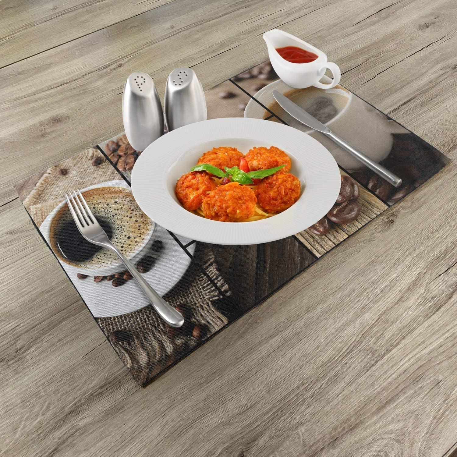 imageAmbesonne Brown Place Mats Set of 4 Coffee Themed Collage Close up Mugs Beans on Wooden Table Aromatic Roasted Espresso Drink Washable Fabric Placemats for Dining Table Standard Size Brown Coffee