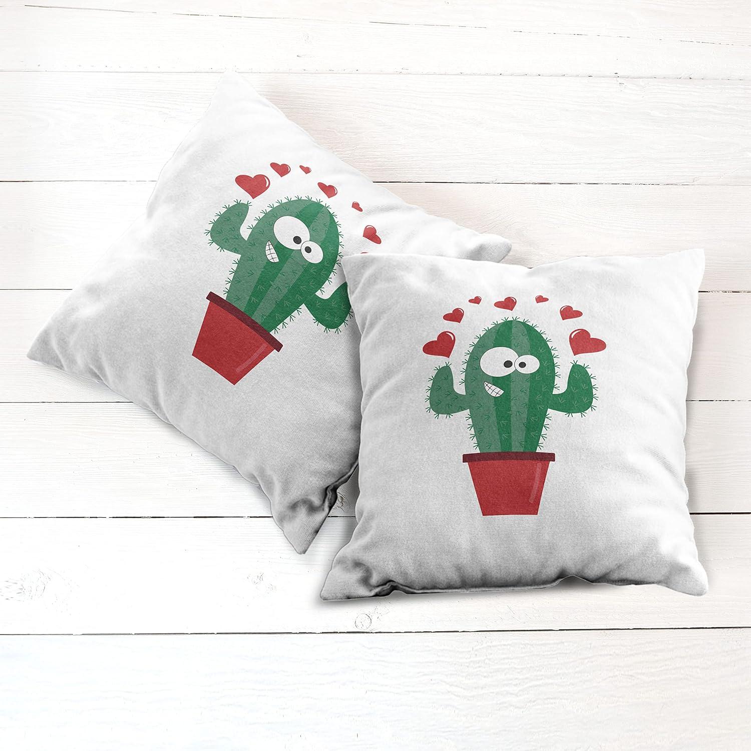 imageAmbesonne Cactus Decorative Throw Pillow Case Pack of 2 Funny Cartoon Lover in a Pot with Romantic Hearts Valentines Day Couch Bedroom Living Room Cushion Cover 16 Jade Green and Dark Pink