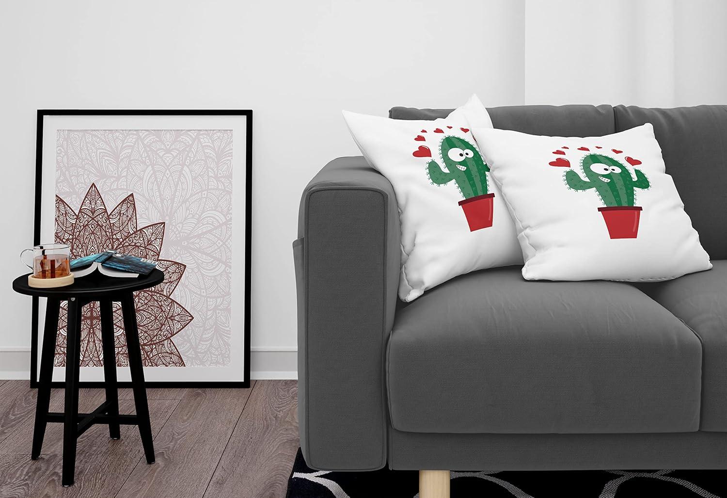imageAmbesonne Cactus Decorative Throw Pillow Case Pack of 2 Funny Cartoon Lover in a Pot with Romantic Hearts Valentines Day Couch Bedroom Living Room Cushion Cover 16 Jade Green and Dark Pink