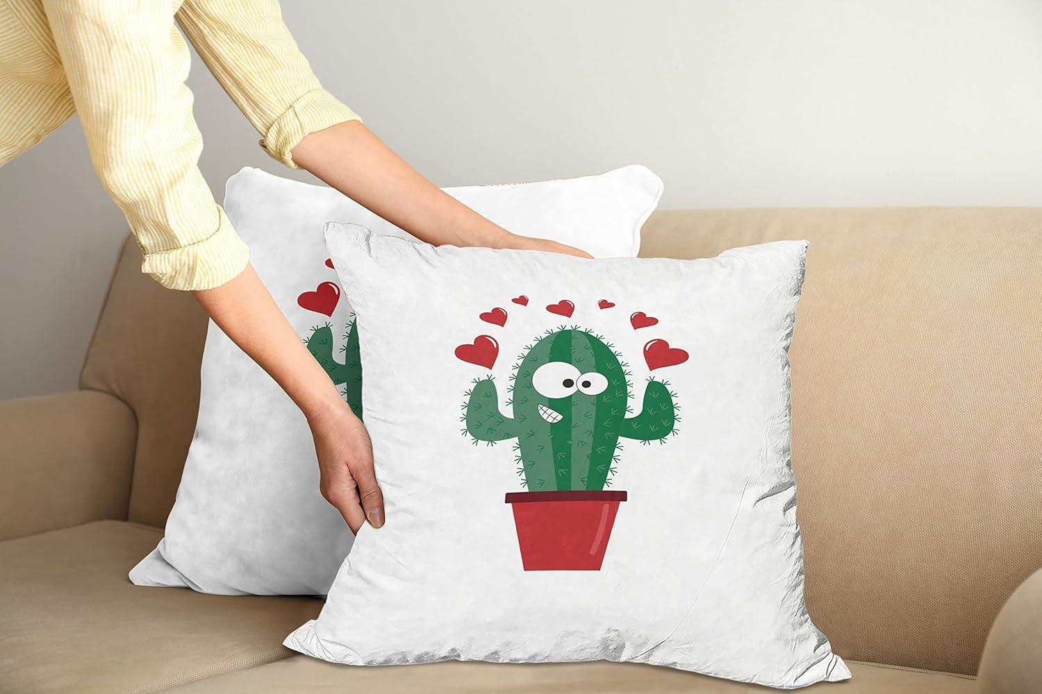 imageAmbesonne Cactus Decorative Throw Pillow Case Pack of 2 Funny Cartoon Lover in a Pot with Romantic Hearts Valentines Day Couch Bedroom Living Room Cushion Cover 16 Jade Green and Dark Pink