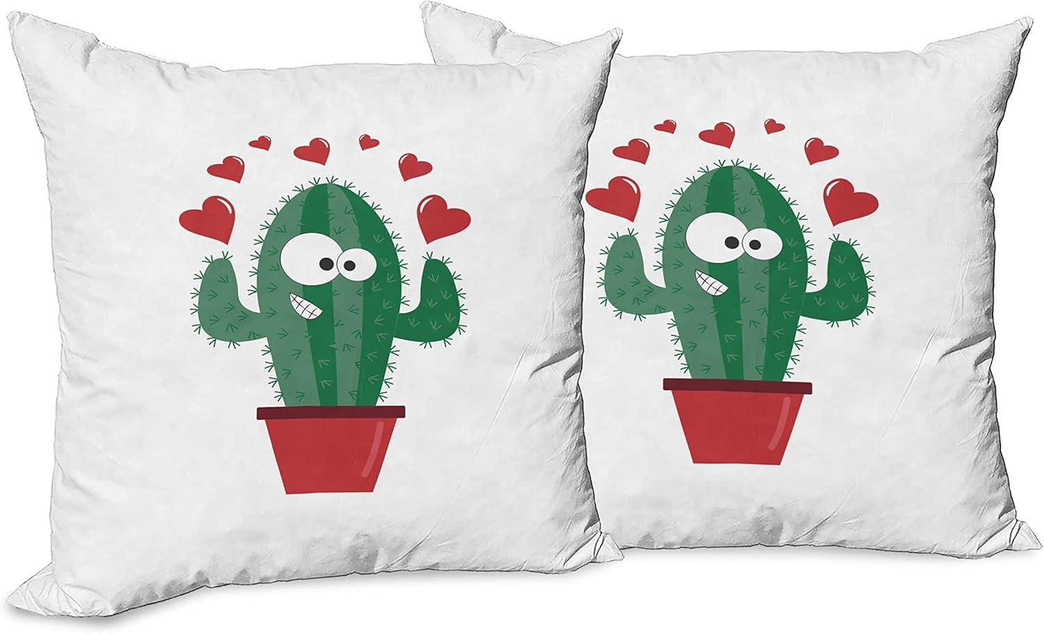 imageAmbesonne Cactus Decorative Throw Pillow Case Pack of 2 Funny Cartoon Lover in a Pot with Romantic Hearts Valentines Day Couch Bedroom Living Room Cushion Cover 16 Jade Green and Dark Pink