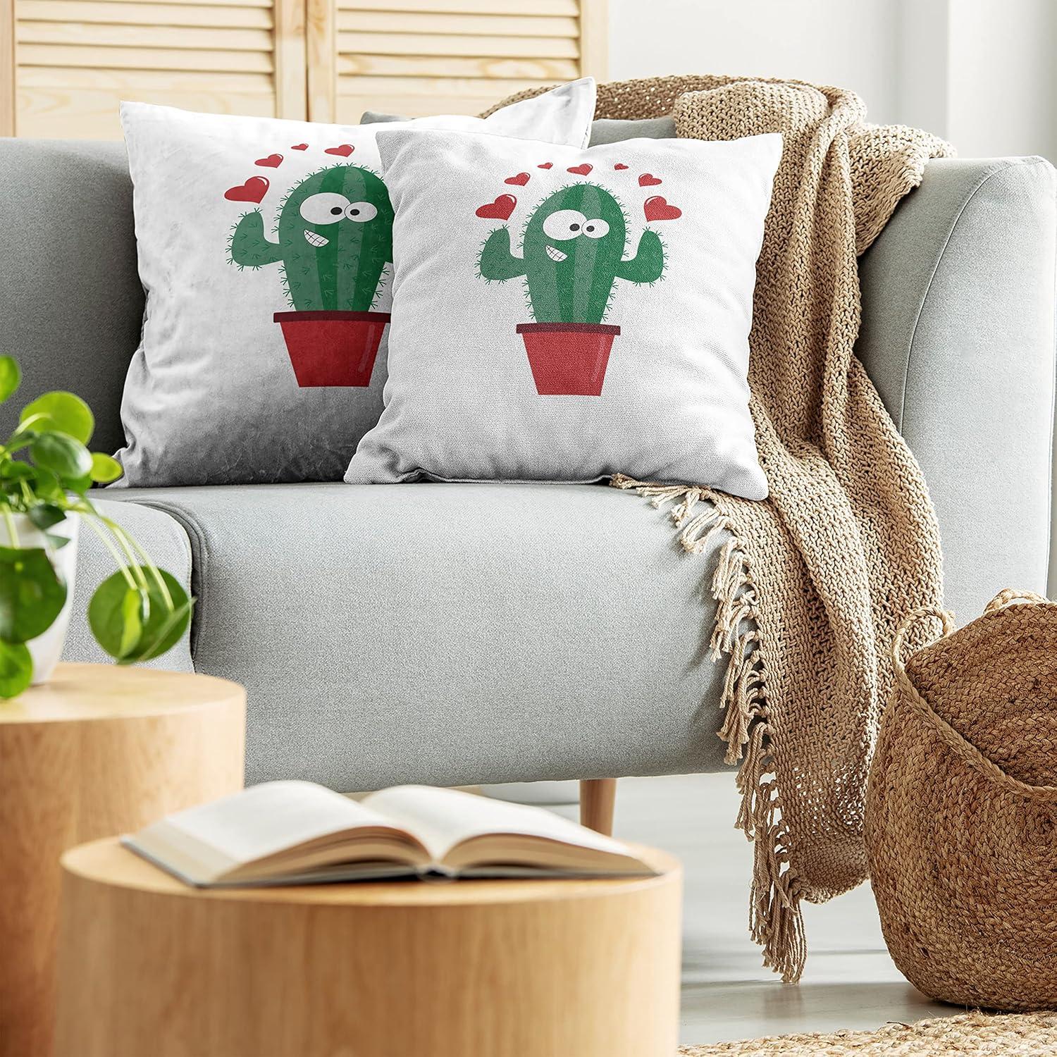 imageAmbesonne Cactus Decorative Throw Pillow Case Pack of 2 Funny Cartoon Lover in a Pot with Romantic Hearts Valentines Day Couch Bedroom Living Room Cushion Cover 16 Jade Green and Dark Pink