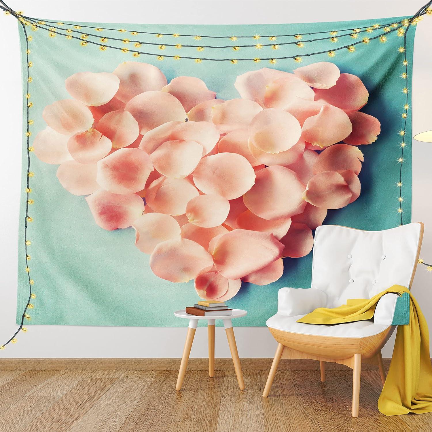 imageAmbesonne Coral Tapestry Heart Shaped Floral Petals Valentines Mothers and Wedding Day Still Life Wide Wall Hanging for Bedroom Living Room Dorm 60 X 40 Peach MintSilky Satin Fabric