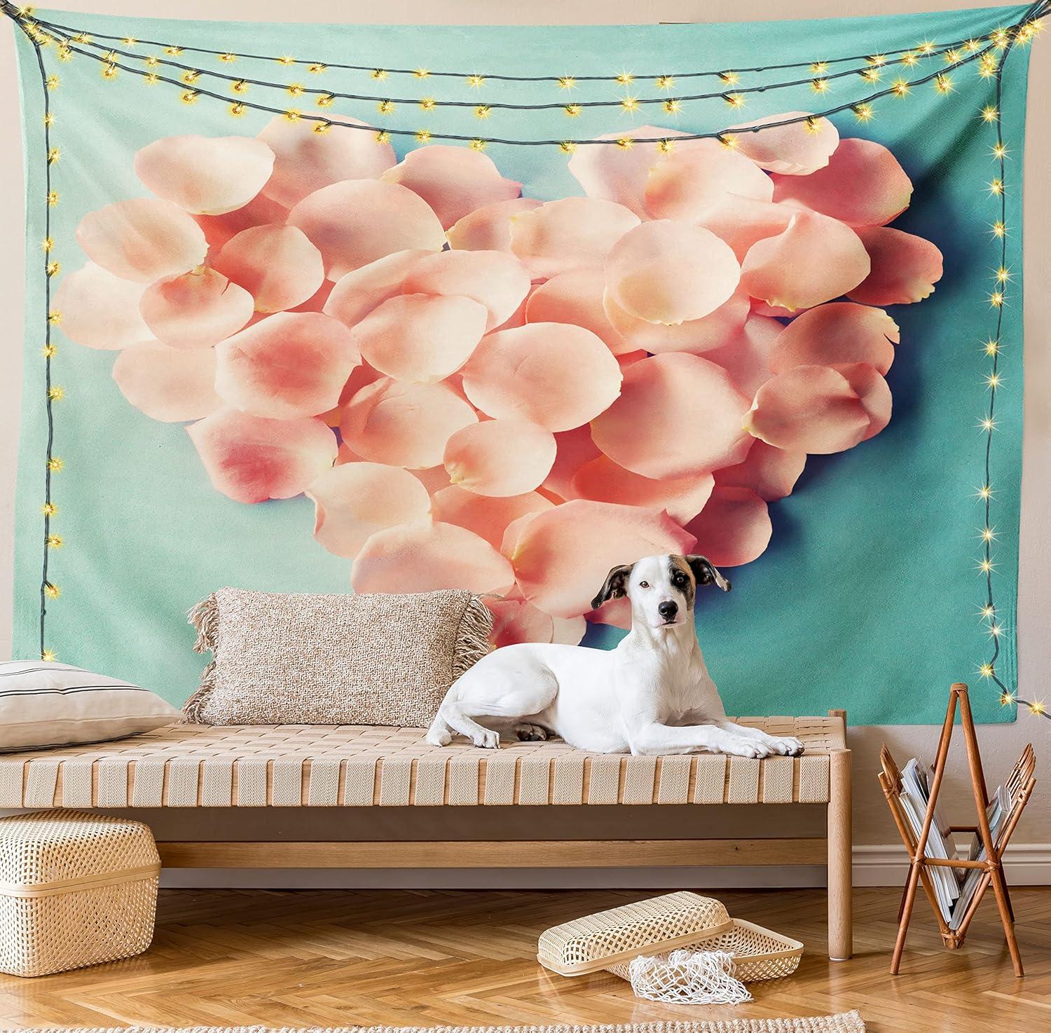 imageAmbesonne Coral Tapestry Heart Shaped Floral Petals Valentines Mothers and Wedding Day Still Life Wide Wall Hanging for Bedroom Living Room Dorm 60 X 40 Peach MintSilky Satin Fabric
