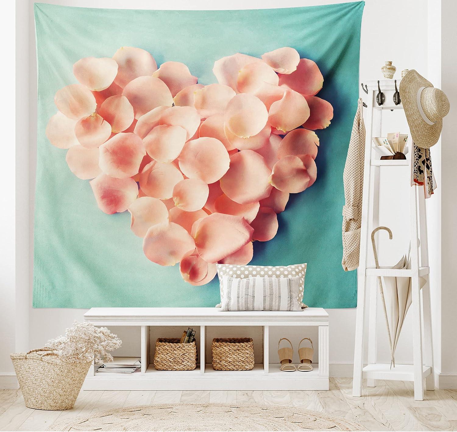 imageAmbesonne Coral Tapestry Heart Shaped Floral Petals Valentines Mothers and Wedding Day Still Life Wide Wall Hanging for Bedroom Living Room Dorm 60 X 40 Peach MintSilky Satin Fabric