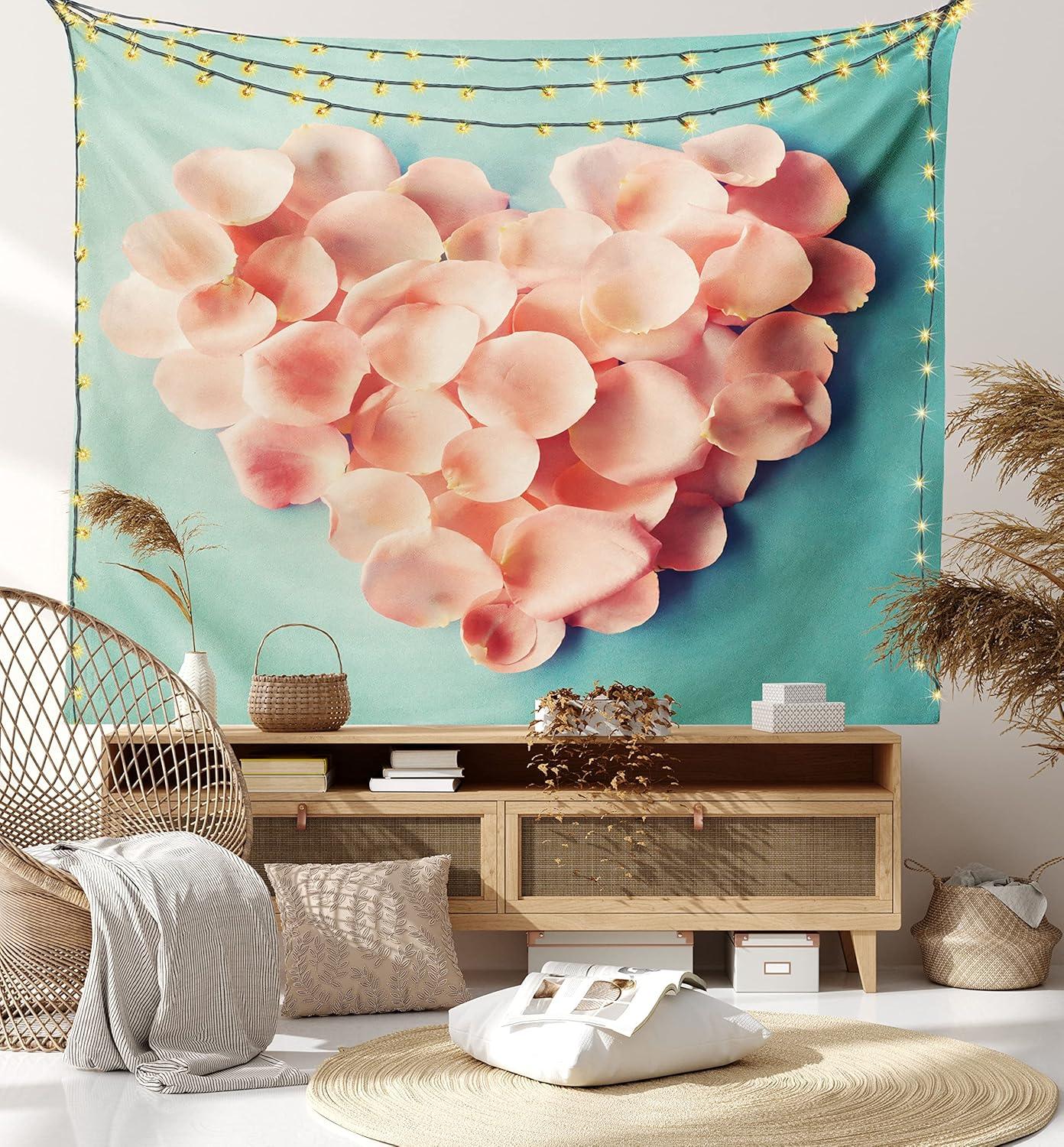imageAmbesonne Coral Tapestry Heart Shaped Floral Petals Valentines Mothers and Wedding Day Still Life Wide Wall Hanging for Bedroom Living Room Dorm 60 X 40 Peach MintSilky Satin Fabric