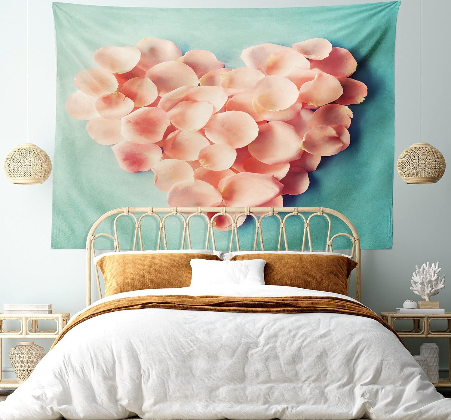 imageAmbesonne Coral Tapestry Heart Shaped Floral Petals Valentines Mothers and Wedding Day Still Life Wide Wall Hanging for Bedroom Living Room Dorm 60 X 40 Peach MintSilky Satin Fabric