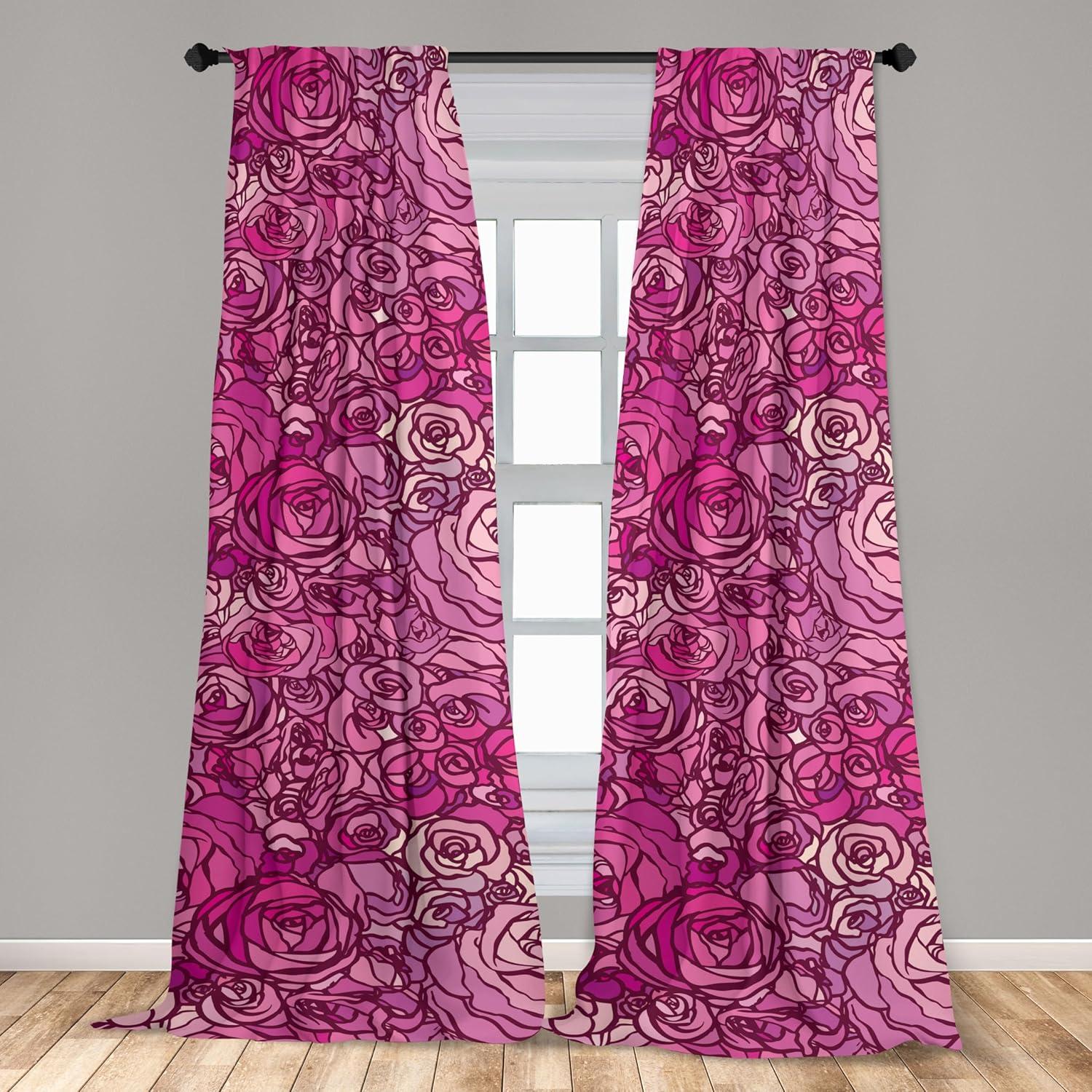 imageAmbesonne Floral Curtains Romantic Valentines Day Theme Overlapping Simplistic Rose Flowers Art Window Treatments 2 Panel Set for Living Room Bedroom Pair of 28 x 84 Pale Salmon and BlushHot Pink and Dark Magenta