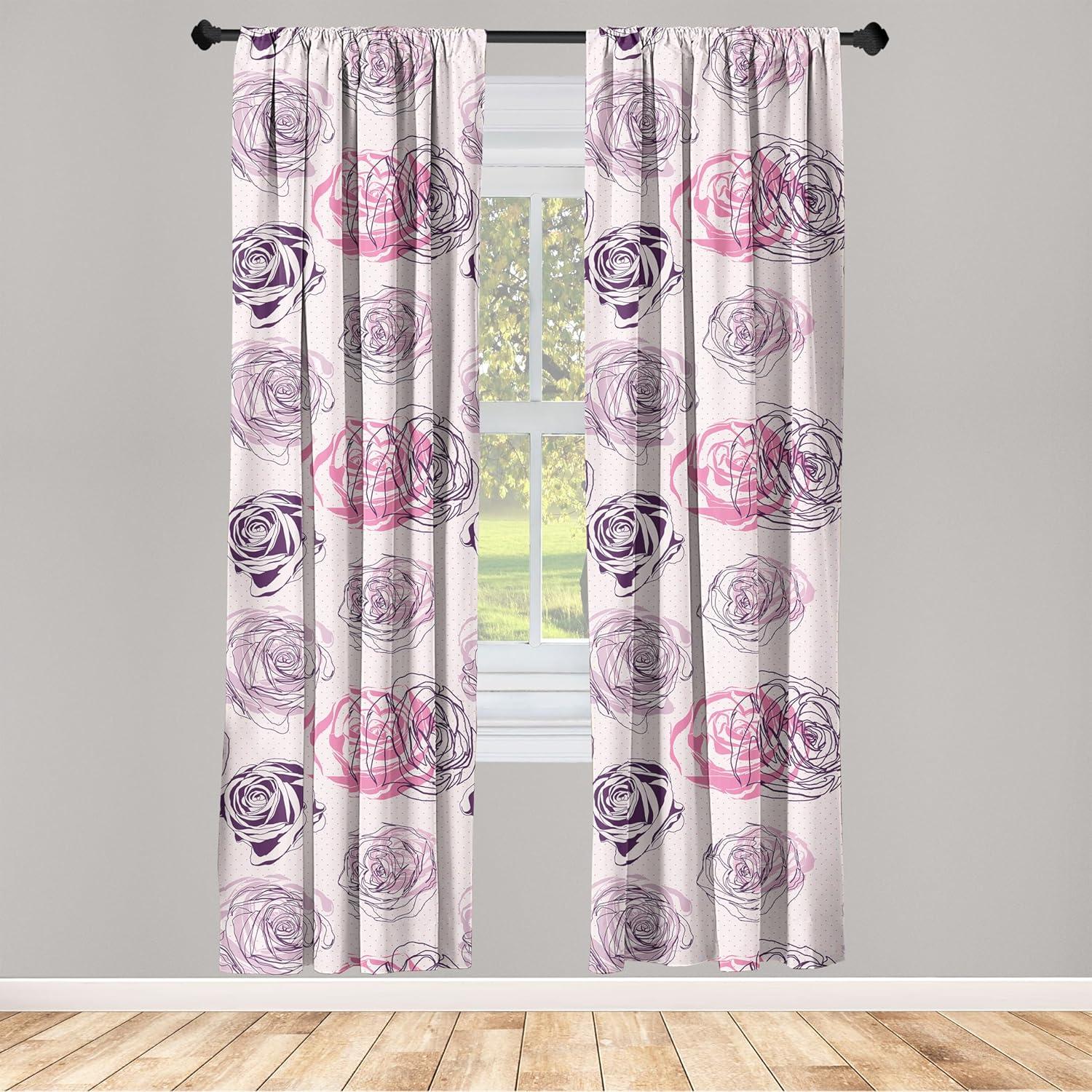 imageAmbesonne Floral Curtains Romantic Valentines Day Theme Overlapping Simplistic Rose Flowers Art Window Treatments 2 Panel Set for Living Room Bedroom Pair of 28 x 84 Pale Salmon and BlushDark Purple Grey Pink