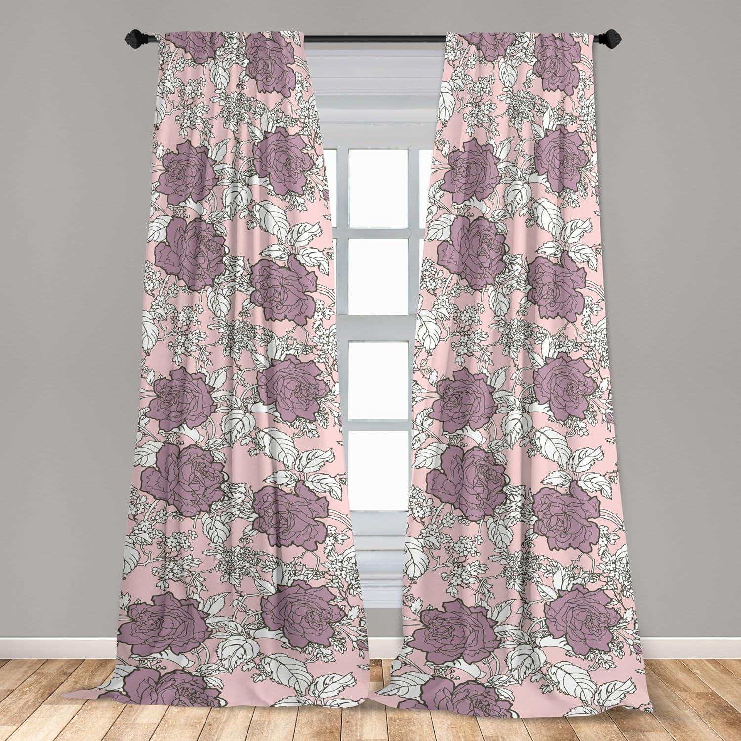 imageAmbesonne Floral Curtains Romantic Valentines Day Theme Overlapping Simplistic Rose Flowers Art Window Treatments 2 Panel Set for Living Room Bedroom Pair of 28 x 84 Pale Salmon and BlushPale Mauve White Sepia